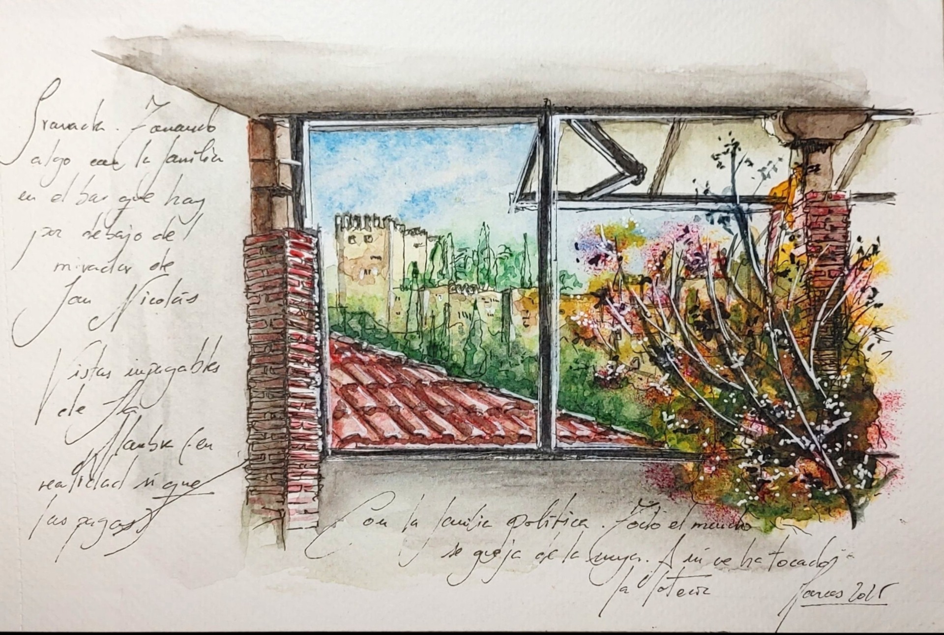 La Alhambra desde el Albaicín, cuaderno de viaje en acuarela